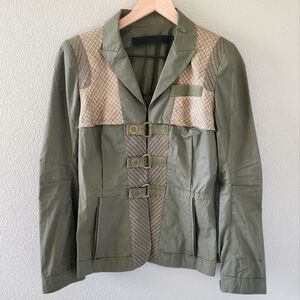 Vintage Y2K L.A.M.B. Jacket Size 4 Gwen Stefani Olive Green Plaid Cotton Linen